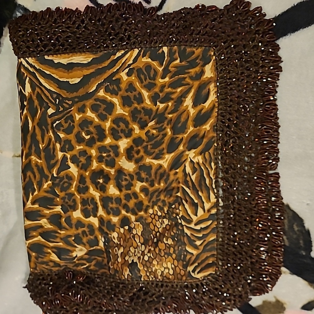Vintage 80s Glass  Beaded Shoulder Hip Wrap Scarf Sparkly Gold Mesh - Picture 10 of 13